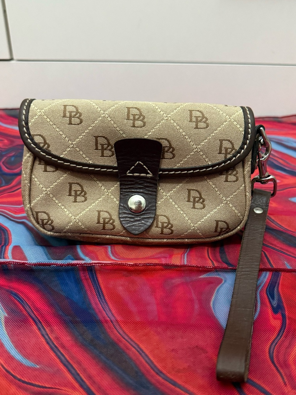 Vintage Dooney & Bourke Khaki Monogram Button Flap Mini Wristlet🤎✨